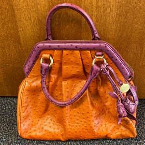 BRAHMIN Collection large duxbury crocodile emboss dome satchel bag. Orange/pink